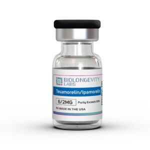 The World's Most Advanced Research Peptides and Bioregulators 60 Glass vial of Biolongevity Labs Tesamorelin/Ipamorelin, 6/2MG, with purity exceeding 99%, made in the USA