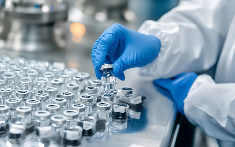 a man checking vials in a laboratory